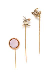 A Collection of Antique Yellow Gold, Diamond and Gemstone Stick Pins, 5.20 dwts.
