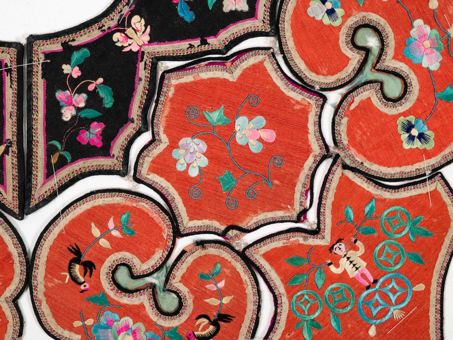 Four Chinese Embroidered Silk Ladies' Festival Collars