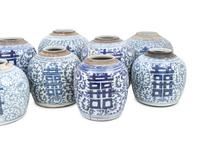 10 Chinese Blue and White Porcelain 'Double Happiness' Jars