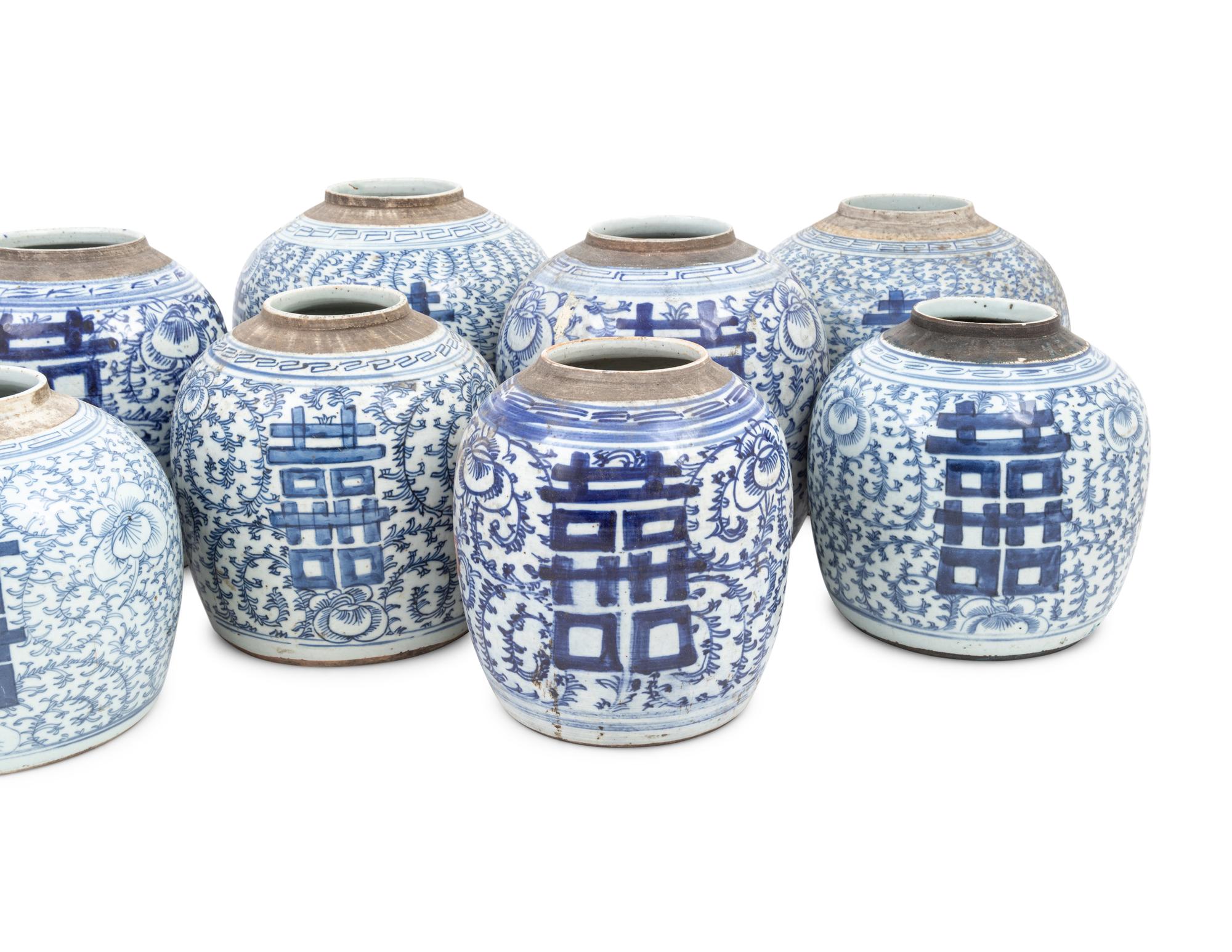10 Chinese Blue and White Porcelain 'Double Happiness' Jars