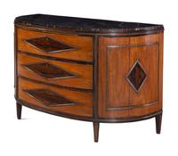 A Continental Mahogany Marble-Top Demilune Commode