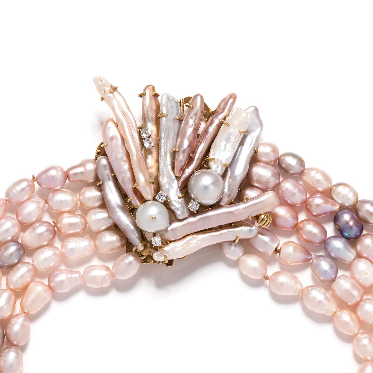 ANGELA PINTALDI, MULTISTRAND CULTURED PEARL AND DIAMOND NECKLACE