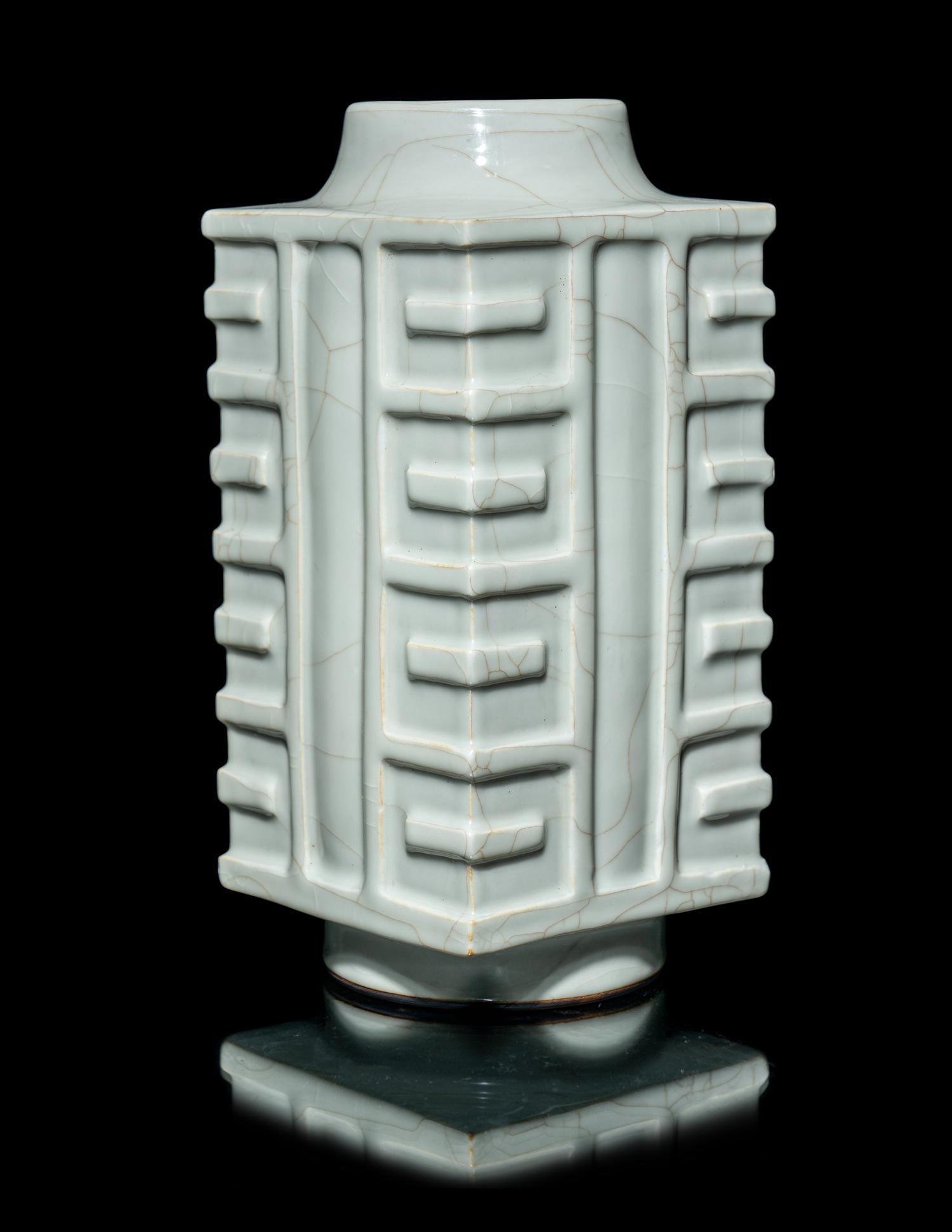 A Chinese Guan -Type Crackled Glazed Porcelain Cong Vase