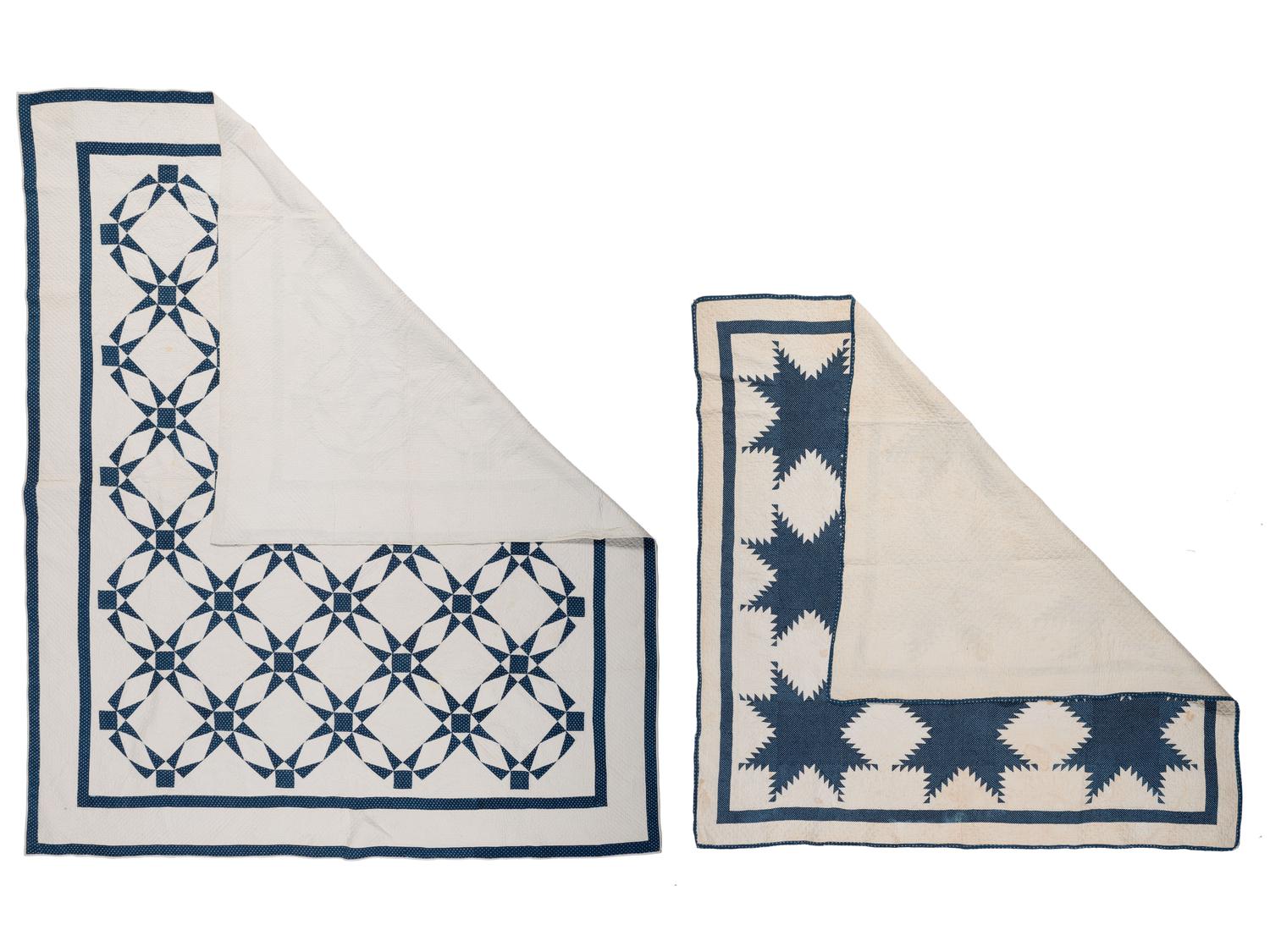 Two Blue and White Pieced Quilts