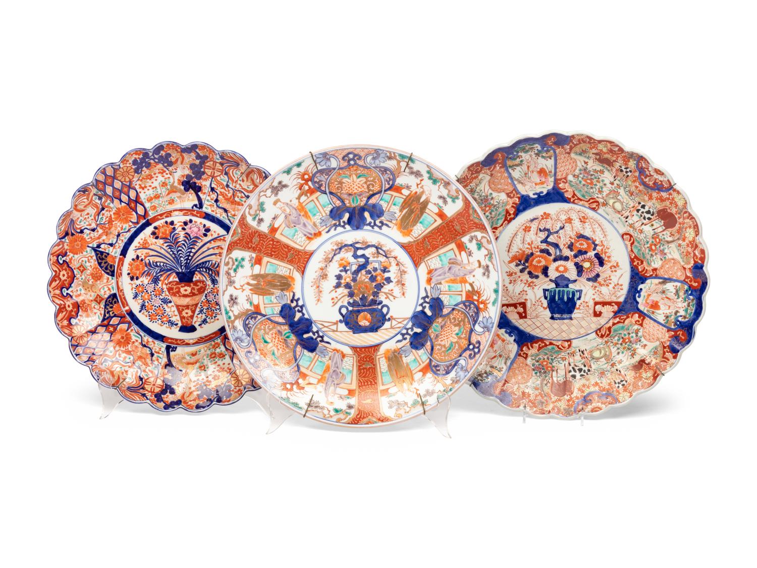 Three Imari-Palette Porcelain Chargers
