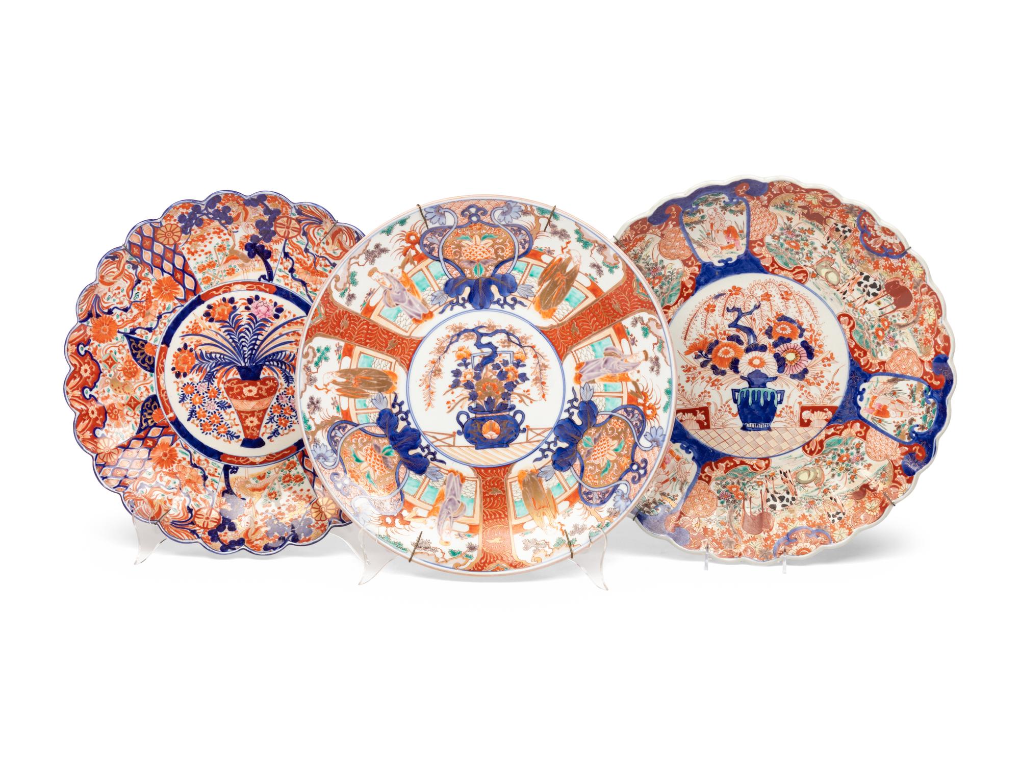 Three Imari-Palette Porcelain Chargers