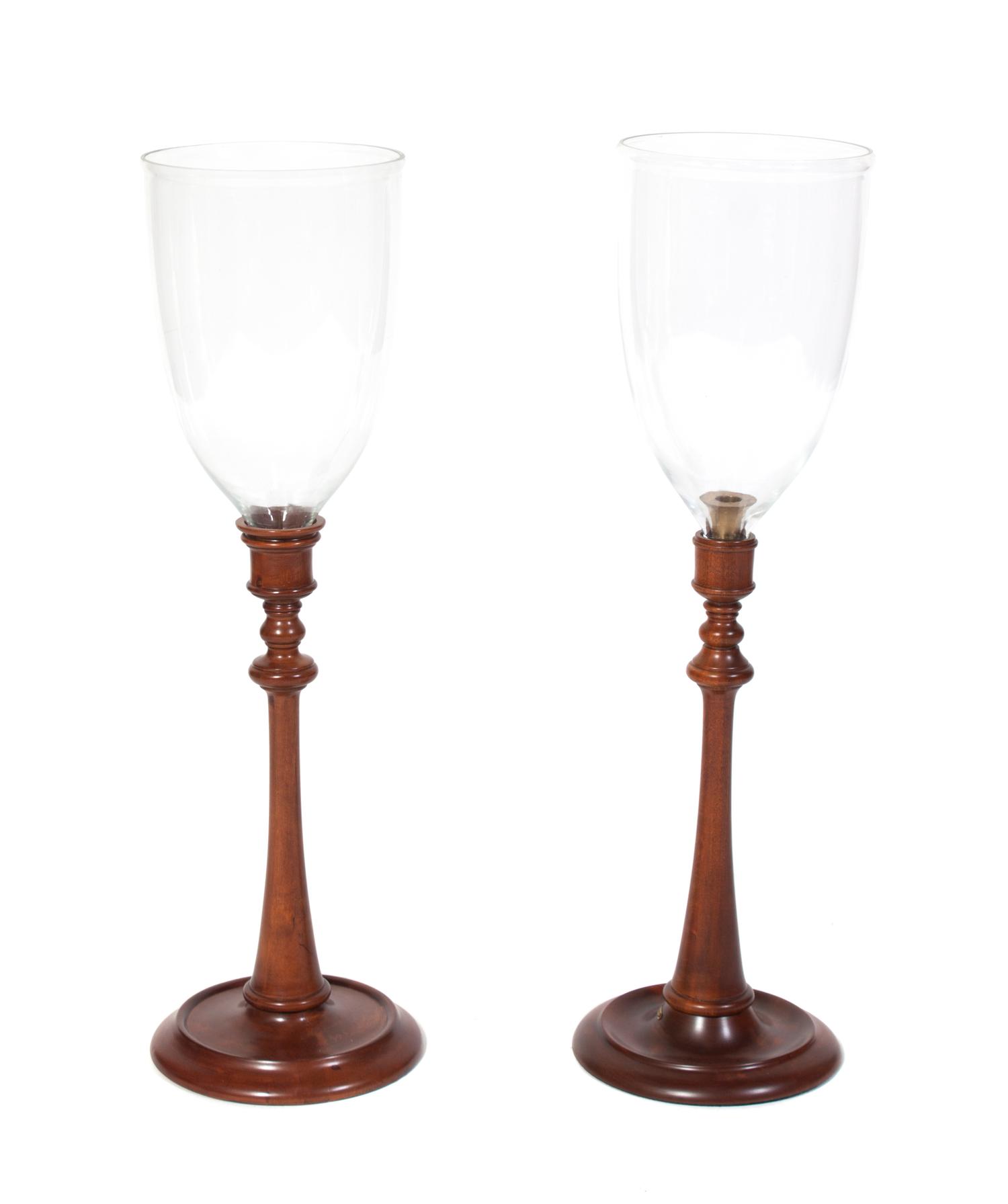 Two Blown Glass Hurricanes Height of taller 30 1/4 inches. — RALPH LAUREN