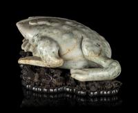 A Large Chinese Pale Celadon Hardstone Figure of a Three-Legged Toad