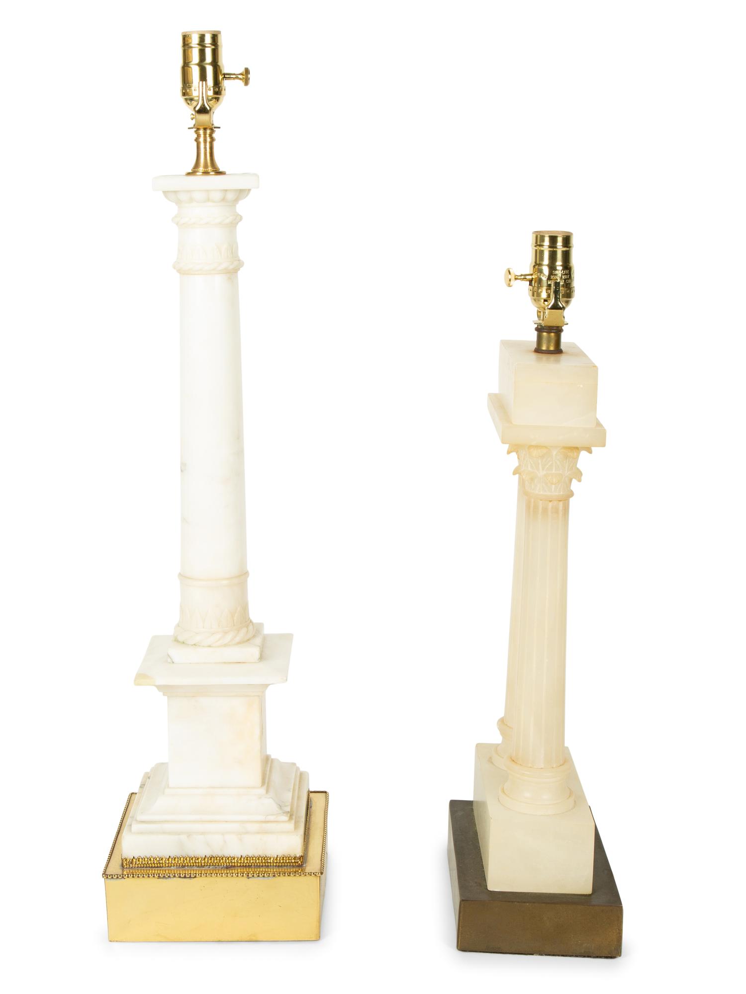 Two Carved Alabaster Lamps — 20TH CENTURY