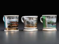 Three Transportation Related Porcelain Occupational Shaving Mugs
