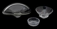Three Contemporary Clear Glass Bowls Diameter of largest 12 inches.