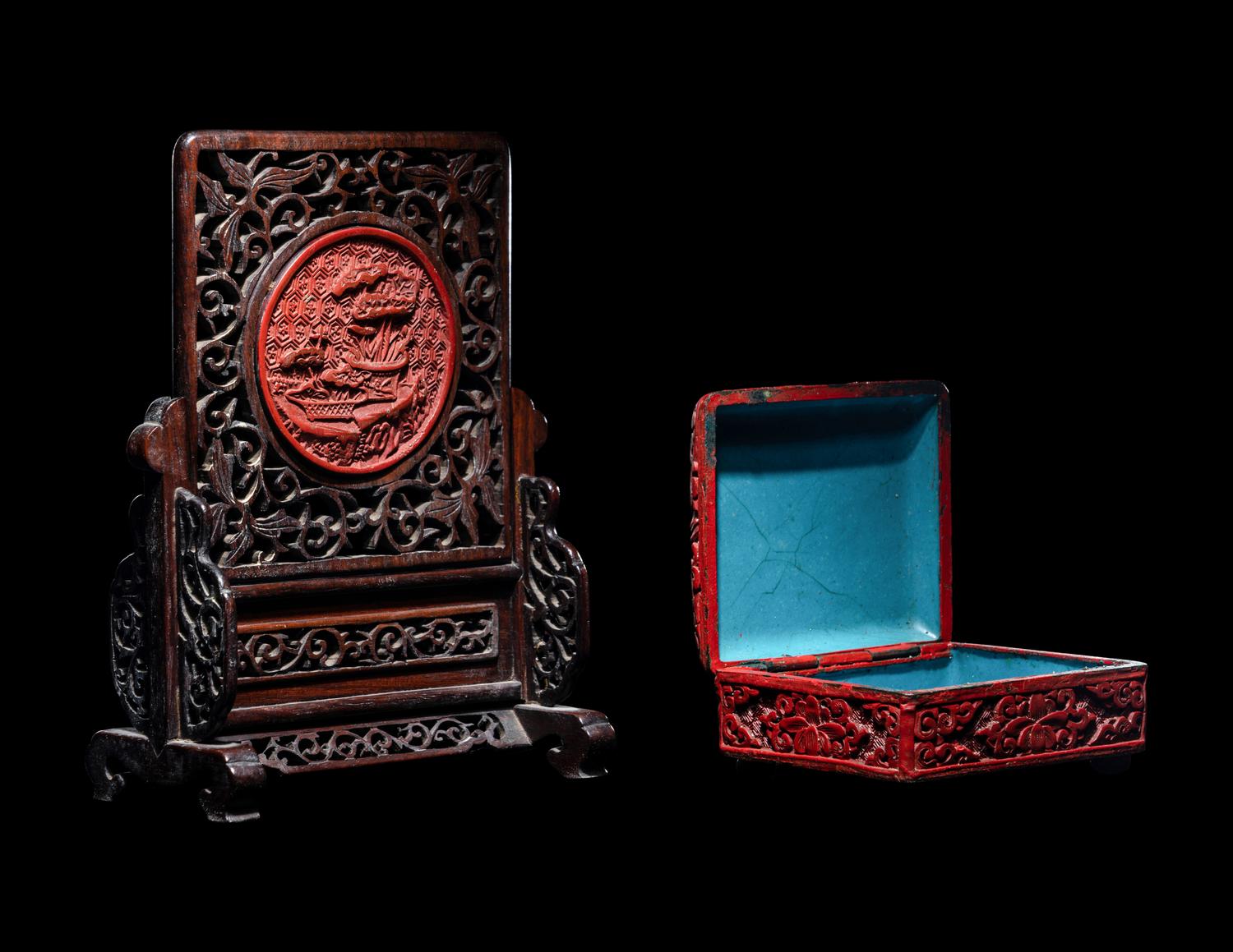 Two Chinese Cinnabar Lacquer Articles