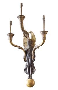 A Pair of Bronze Wall Sconces 11" W x 6" D x 21" H — United States, Early 20th Century