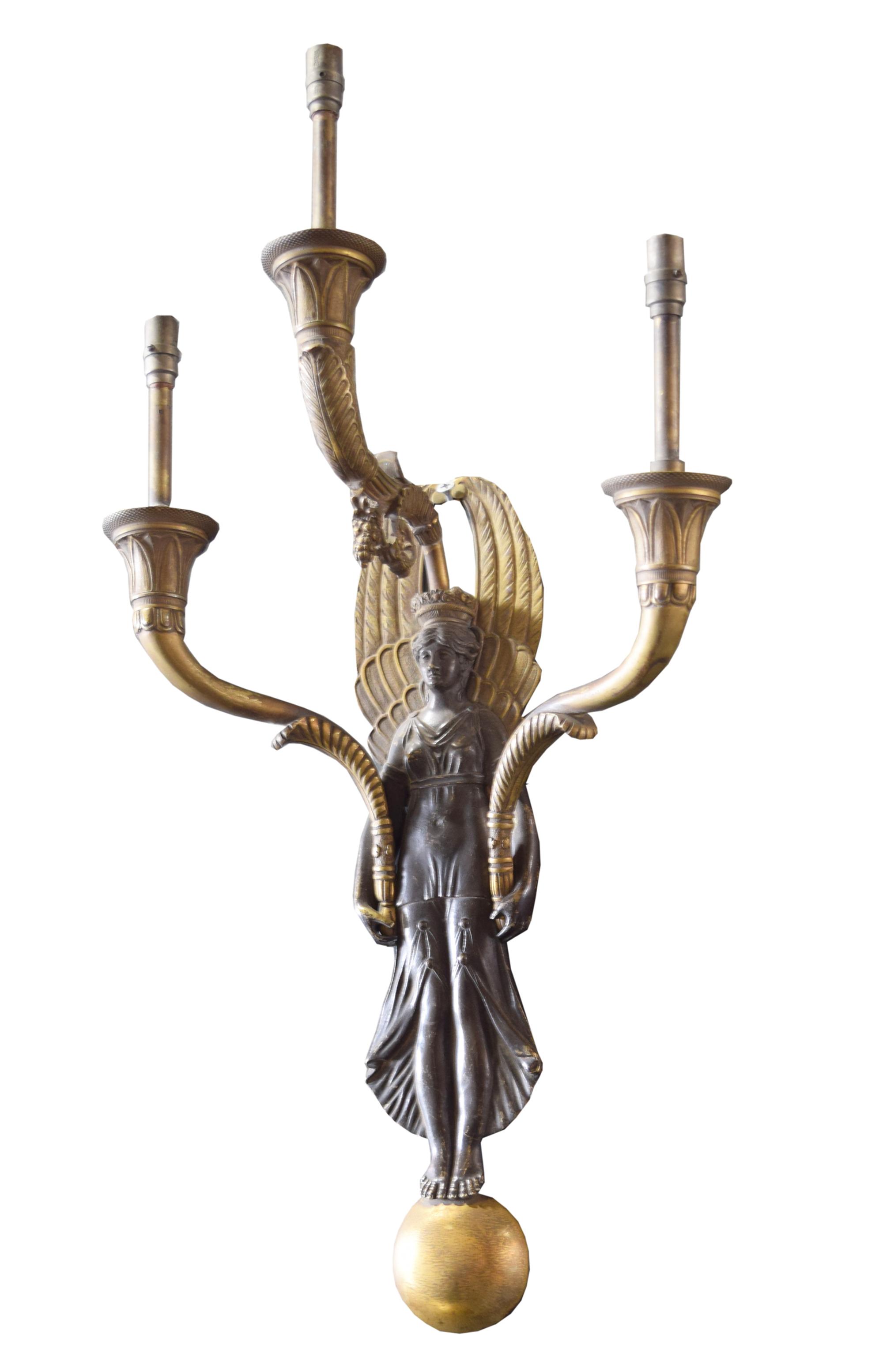 A Pair of Bronze Wall Sconces 11" W x 6" D x 21" H — United States, Early 20th Century