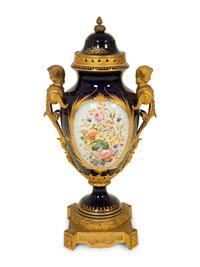 A Sevres Style Porcelain Gilt Bronze Mounted Covered Urn