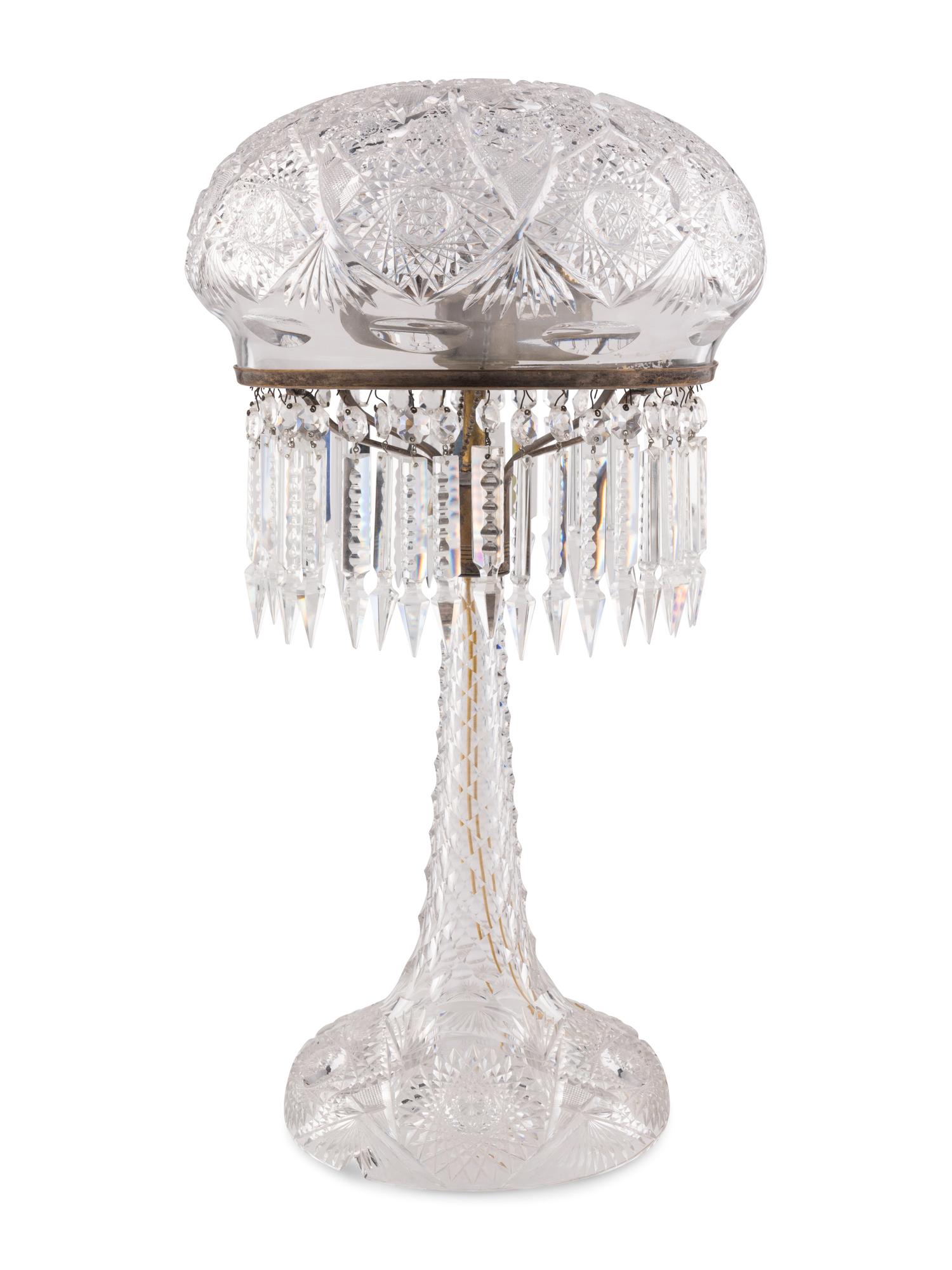 An American Brilliant Cut-Glass Two-Light Argand Lamp