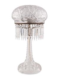 An American Brilliant Cut-Glass Two-Light Argand Lamp
