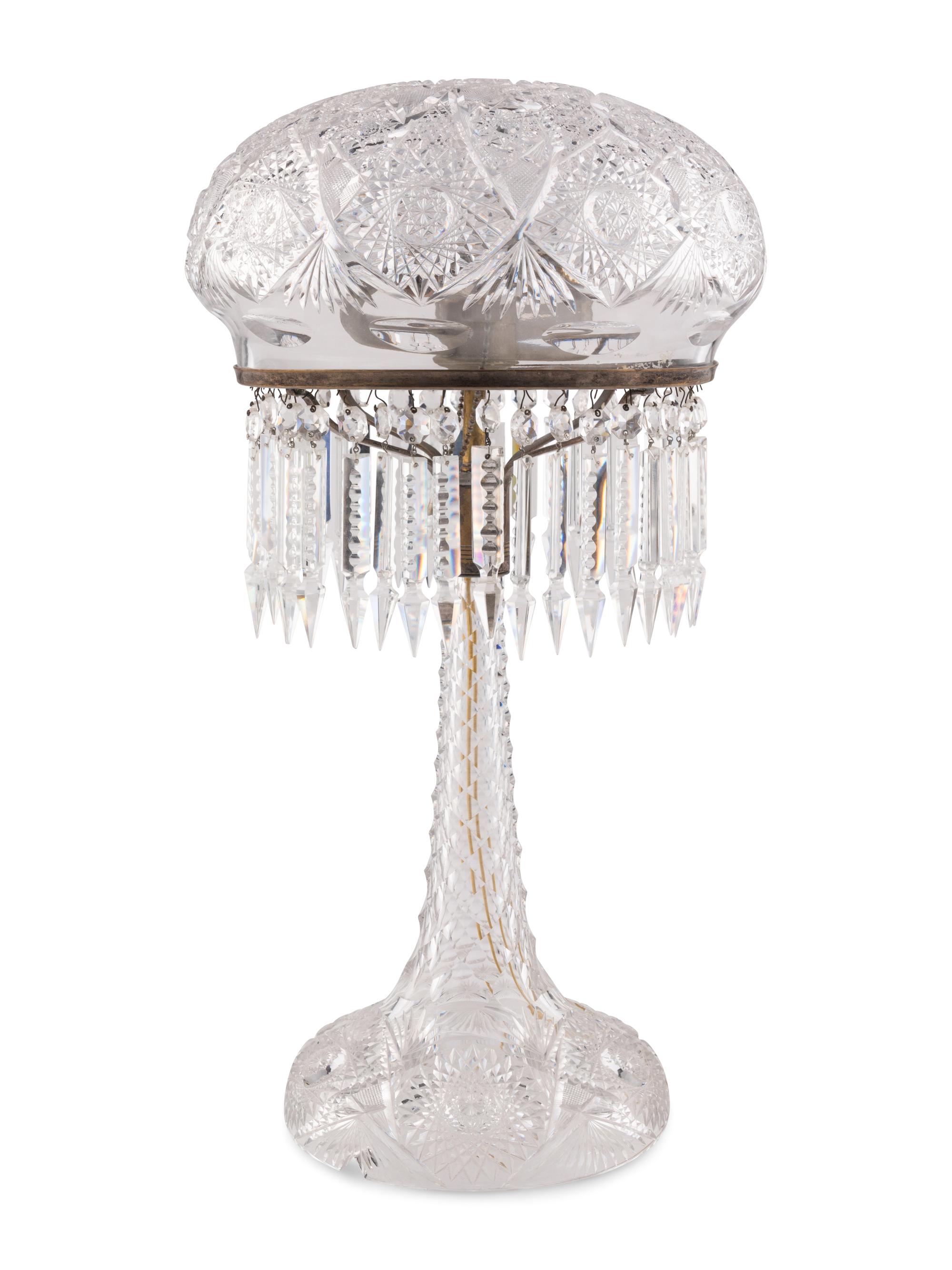 An American Brilliant Cut-Glass Two-Light Argand Lamp