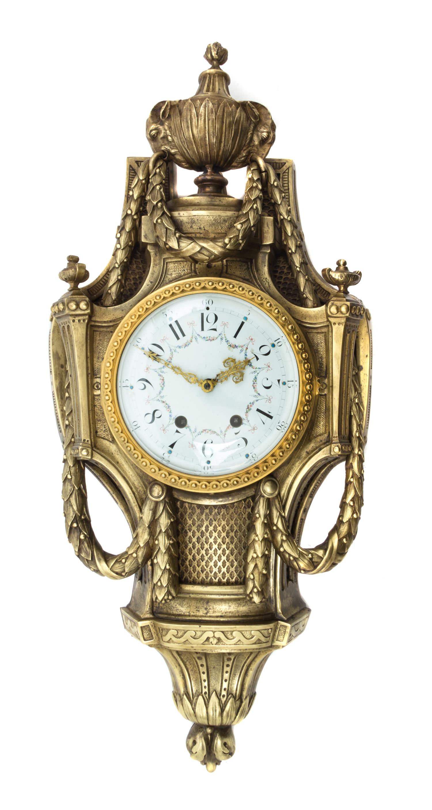A Louis XVI Style Gilt Bronze Cartel Clock, Height 27 1/2 inches.
