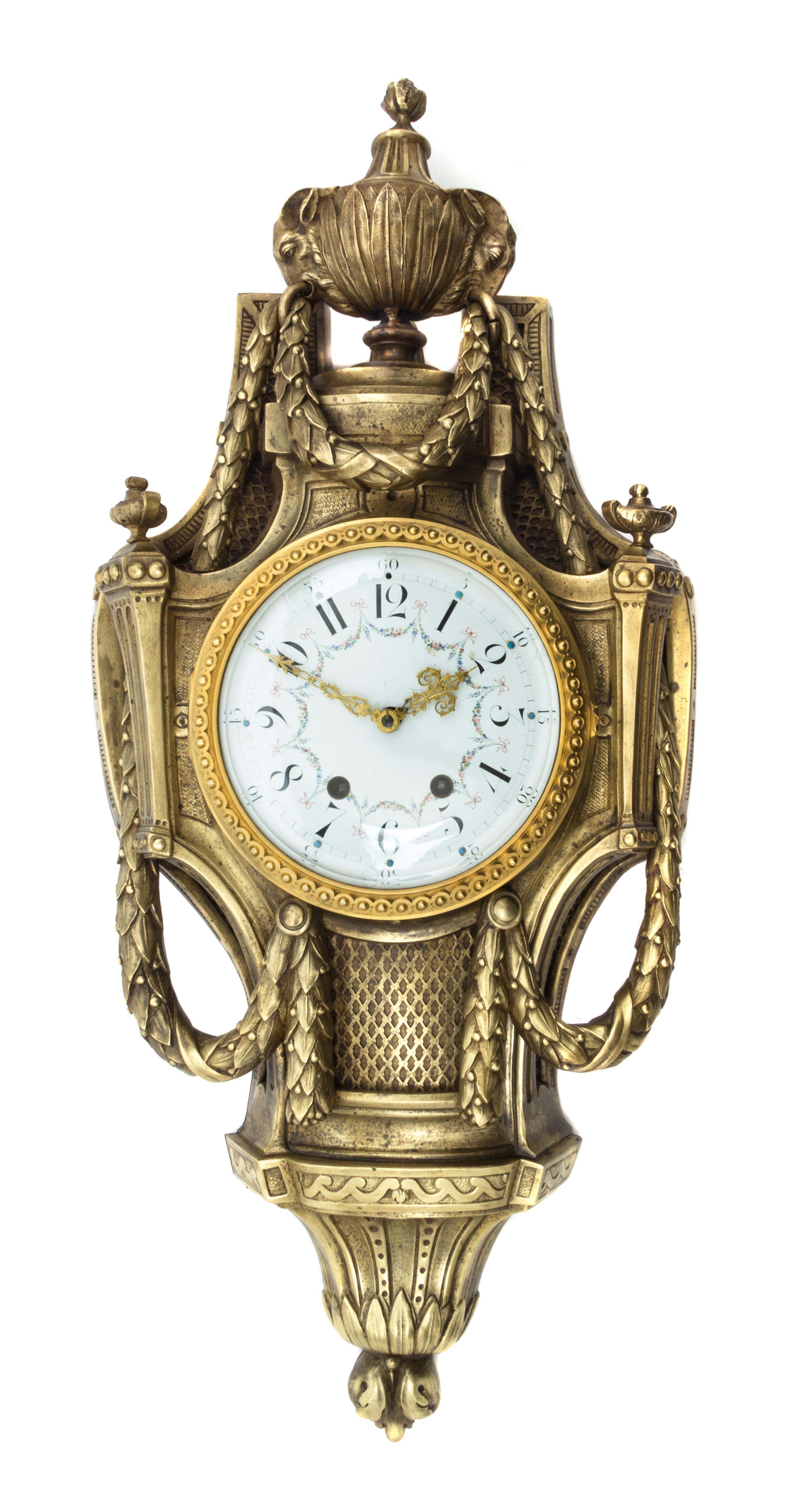 A Louis XVI Style Gilt Bronze Cartel Clock, Height 27 1/2 inches.