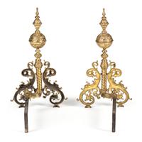 A Pair of Baroque Style Brass Andirons