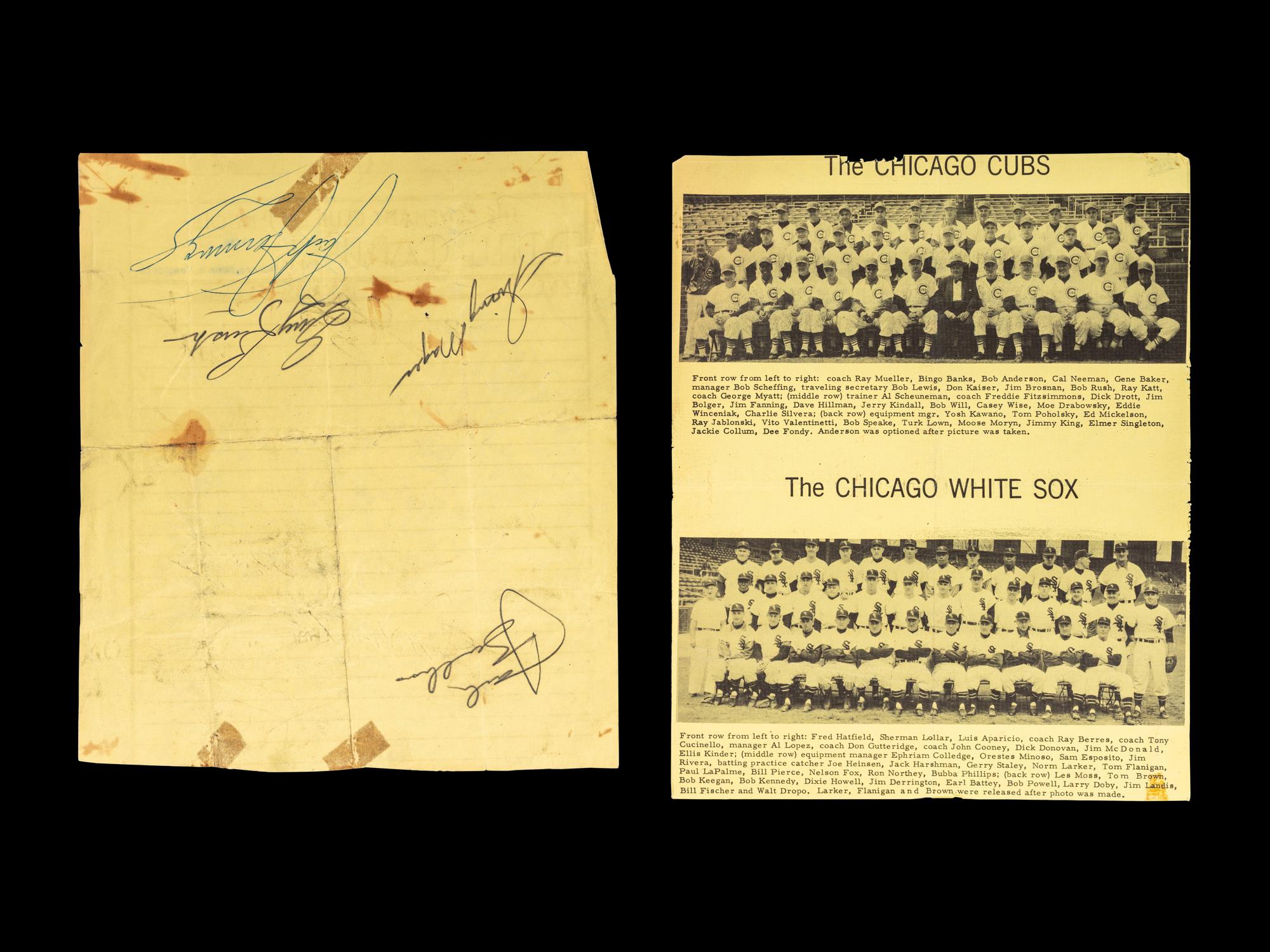 A Group of 1950s Signed Autograph Pages Featuring Baseball Hall of Famers Including Nellie Fox,