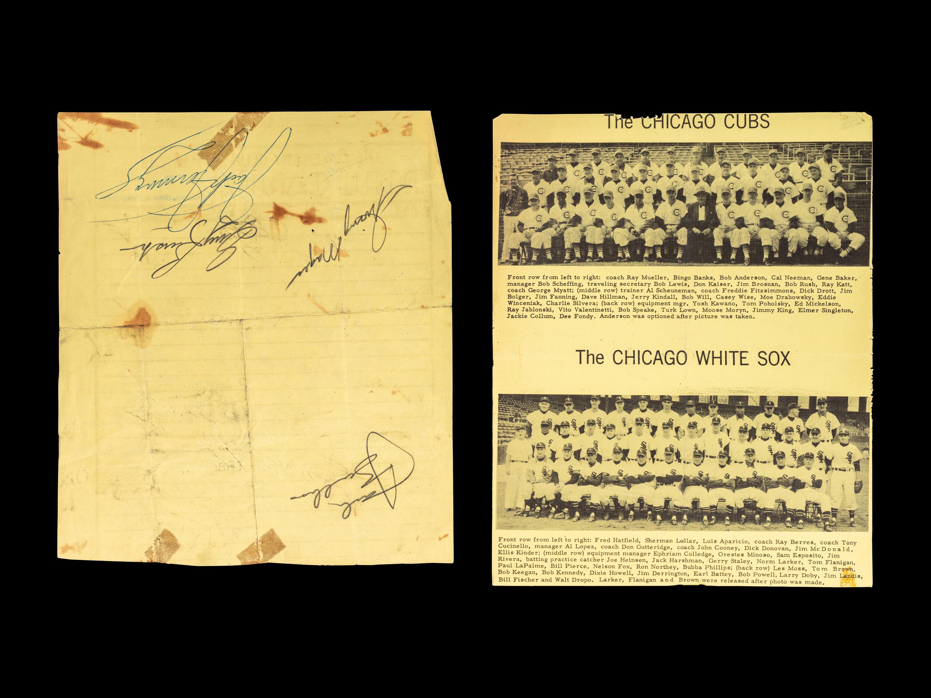 A Group of 1950s Signed Autograph Pages Featuring Baseball Hall of Famers Including Nellie Fox,