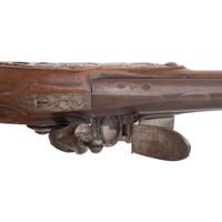 Pair of Silver Mounted English Flintlock Holster Pistols by Barbar