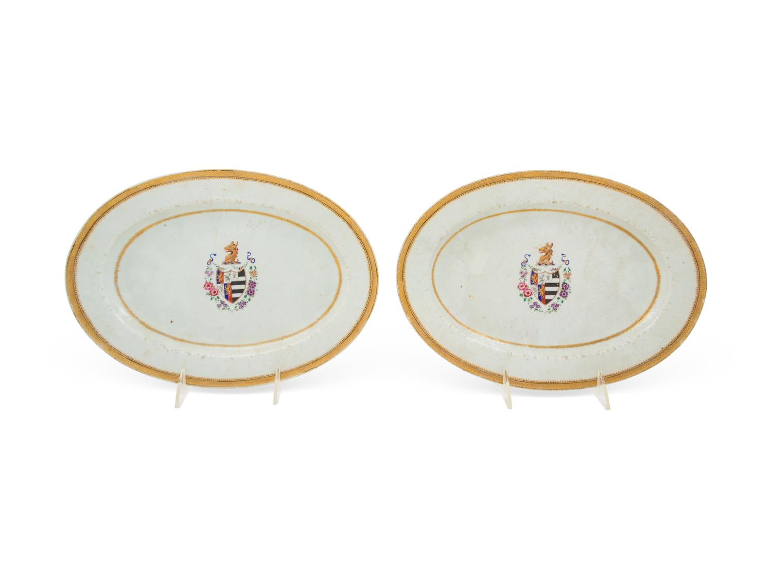 A Pair of Chinese Export Porcelain Armorial Platters