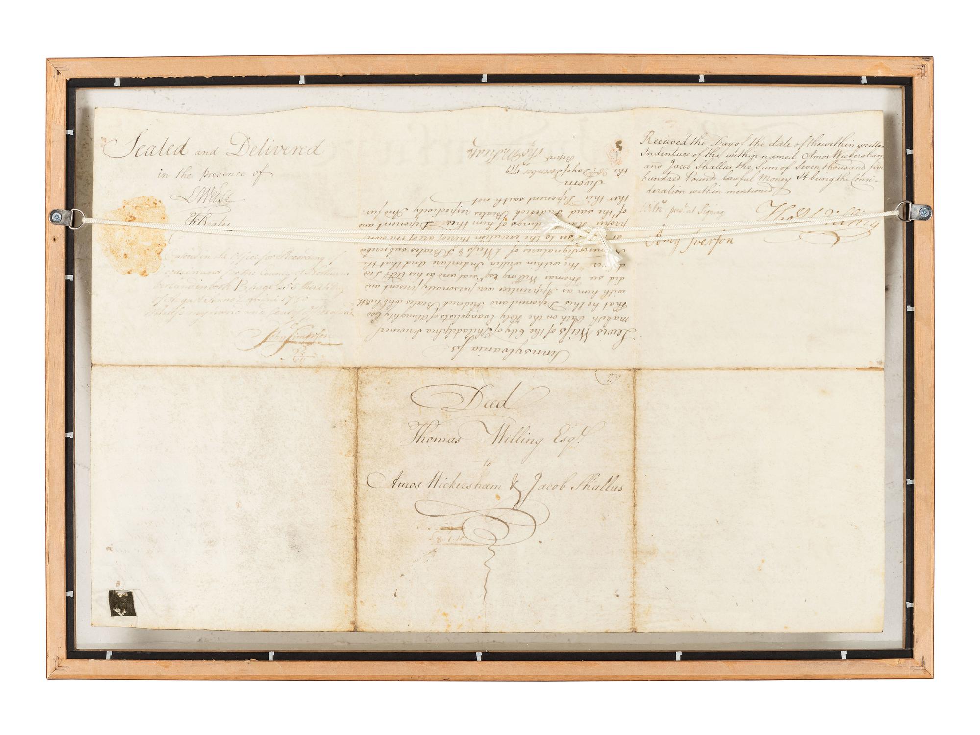 [AMERICANA -- CONSTITUTION]. Indenture, in English, on vellum, 1779.