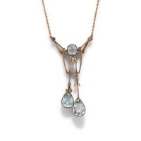 RUSSIAN, ART NOUVEAU, AQUAMARINE AND DIAMOND LARIAT NECKLACE