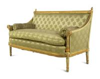 A Louis XVI Style Painted and Parcel Gilt Settee