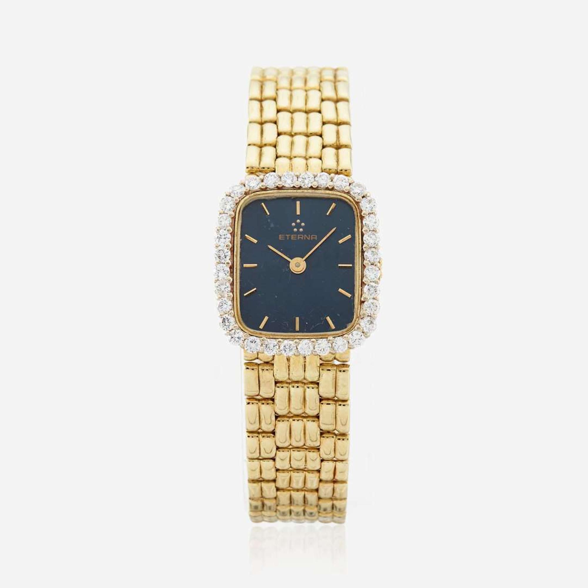 A lady's gold and diamond bracelet watch, Eterna