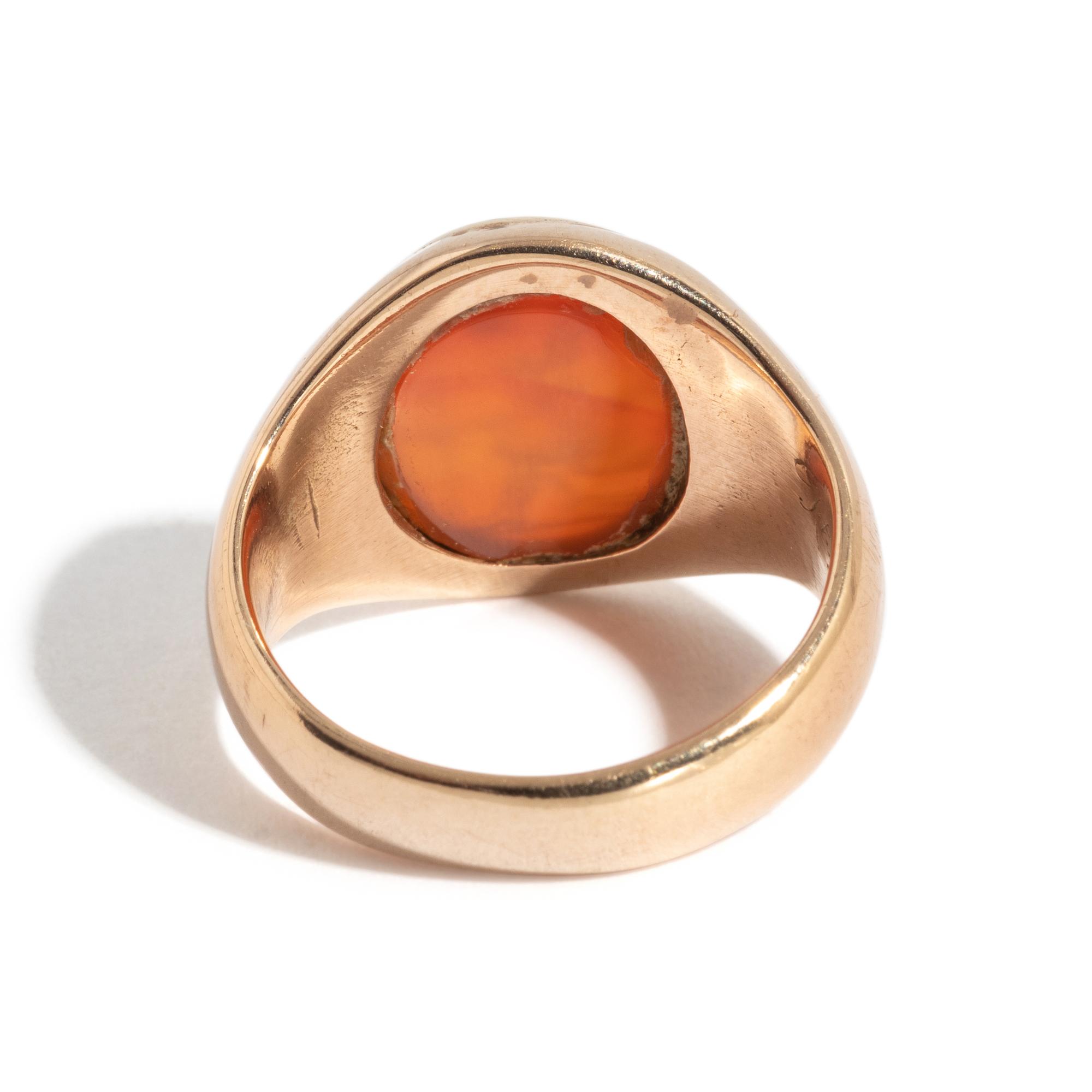 A Neoclassical Gold and Carnelian Finger Ring with the God Dionysos — Inscription engraved on the inside
