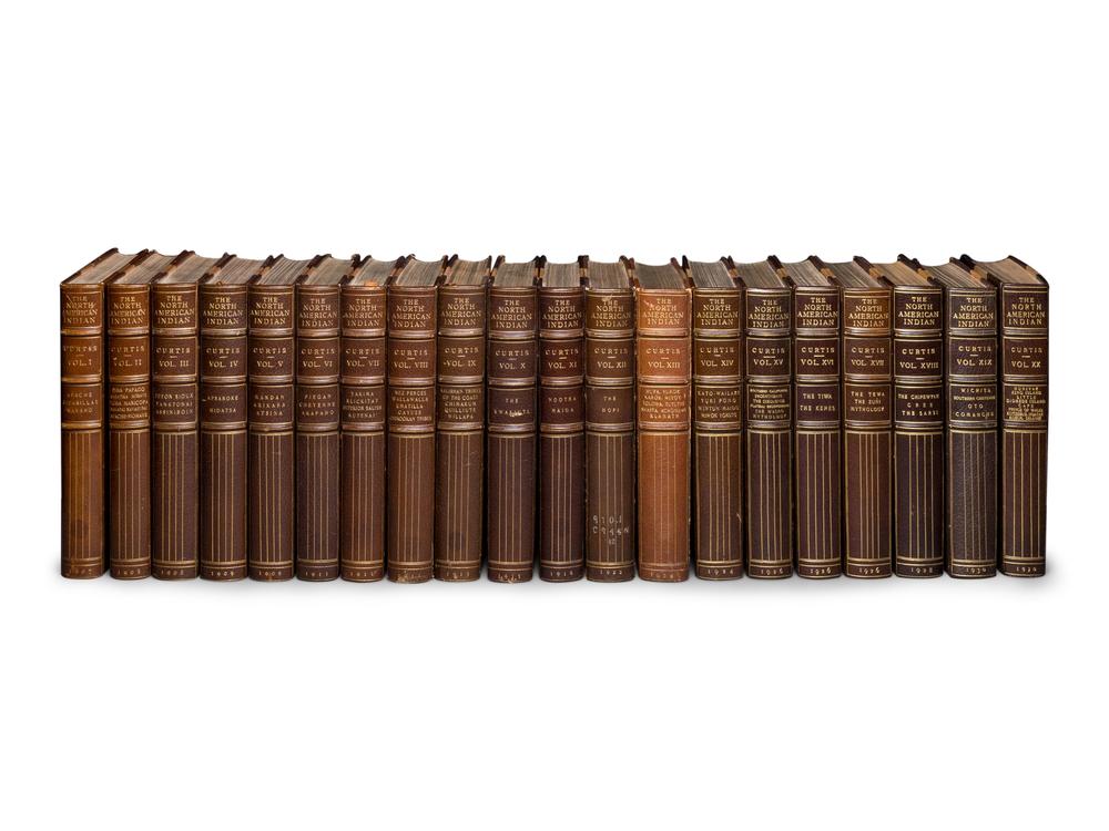 CURTIS, Edward S. (1868-1952). <em>The North American Indian being a Series of Volumes Picturing and Describing the Indians of the United States and Alaska</em>. Edited by Frederick Webb Hodge. Foreword by Theodore Roosevelt. Field Research conducted under the patronage of J. Pierpont Morgan. [Cambridge, Mass.], 1907-1930.