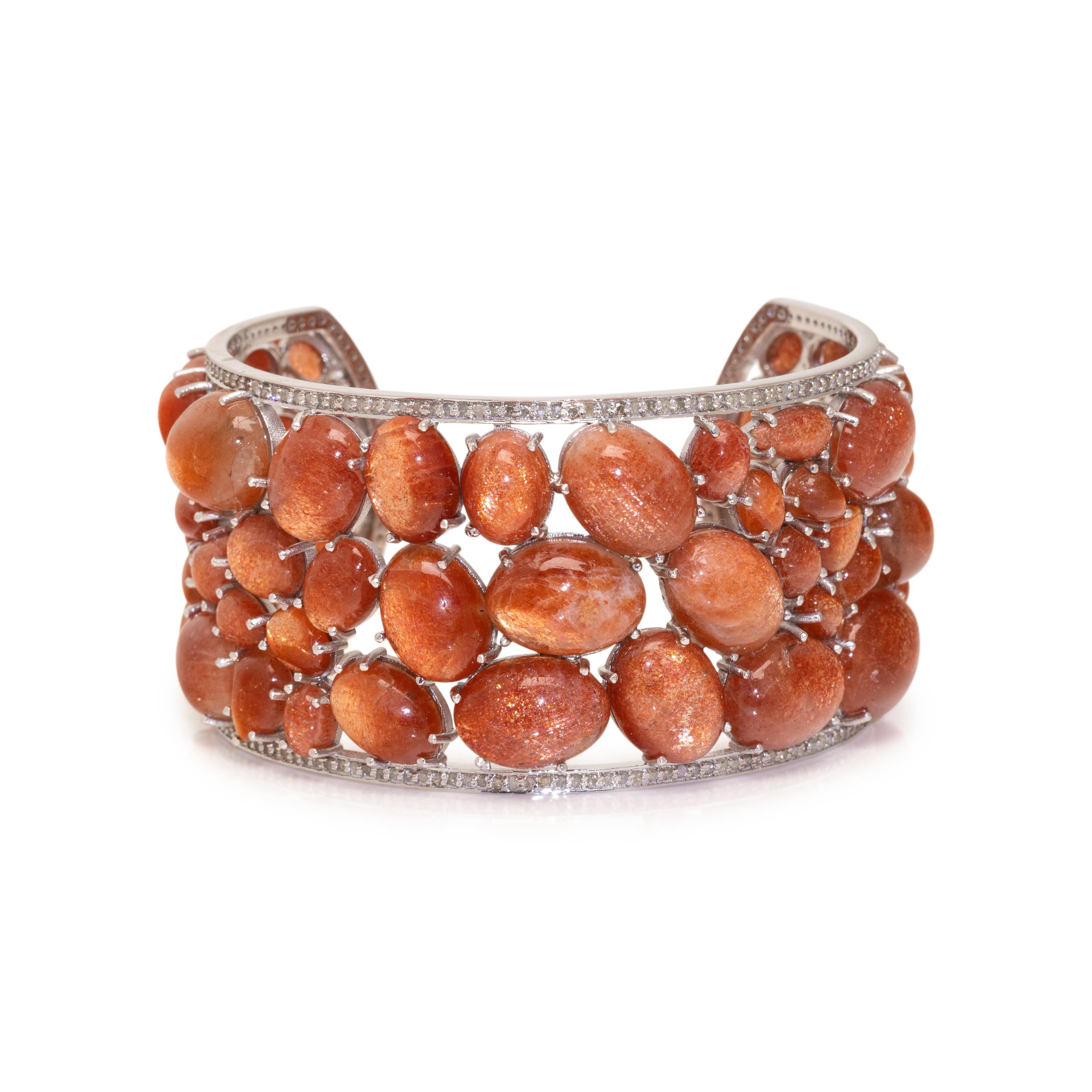 SUNSTONE AND DIAMOND CUFF BRACELET