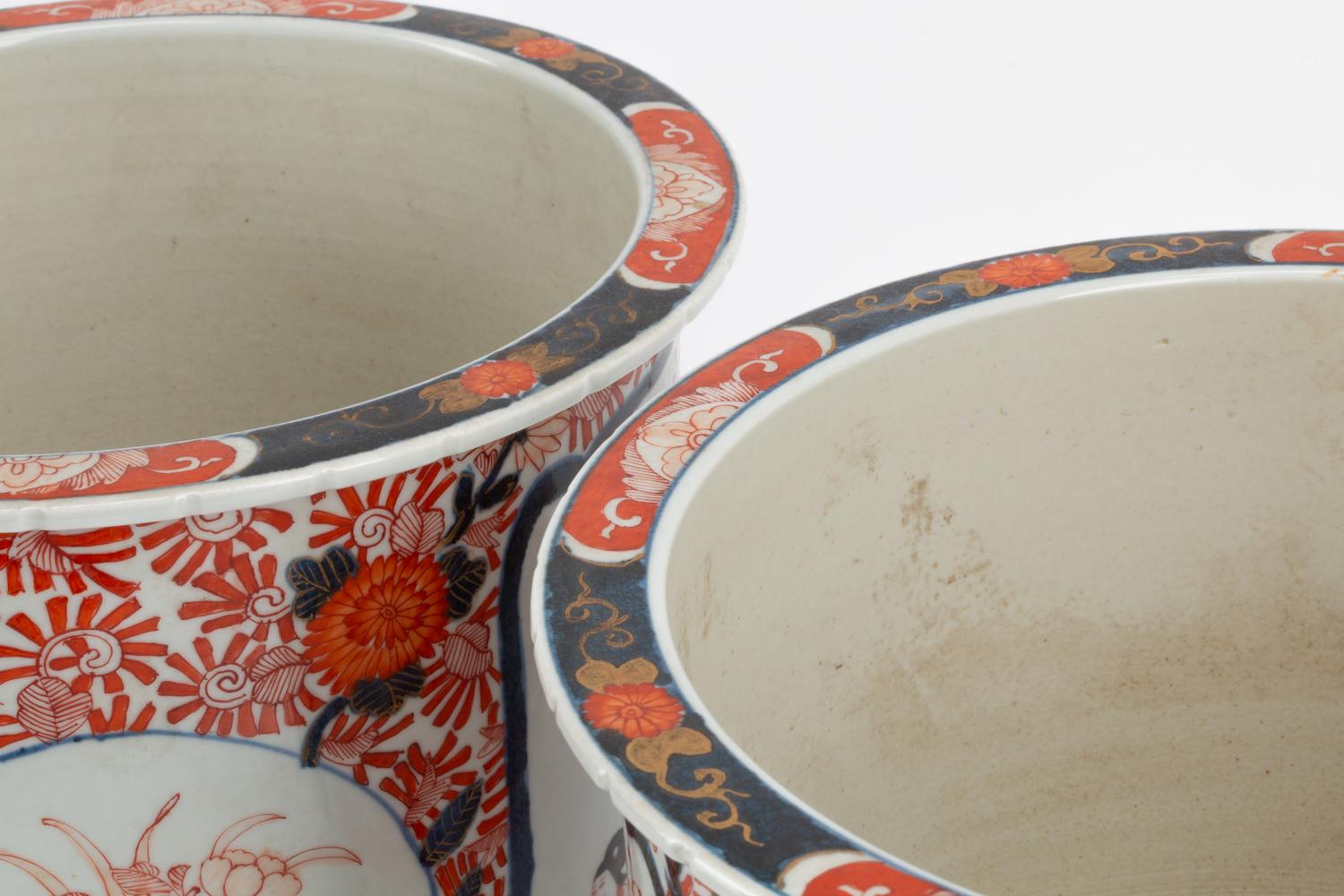 A Pair of Imari Palette Porcelain Jardinières