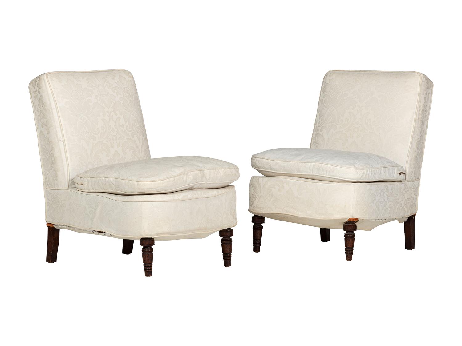 A Pair of Victorian Walnut Slipper Chairs