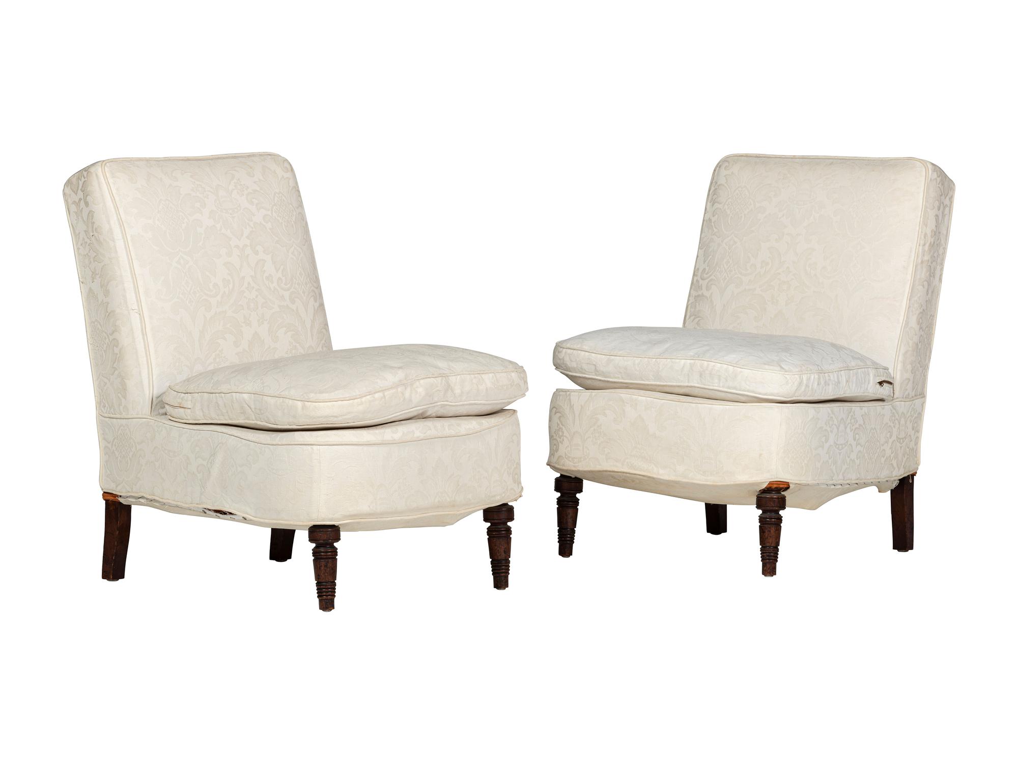 A Pair of Victorian Walnut Slipper Chairs
