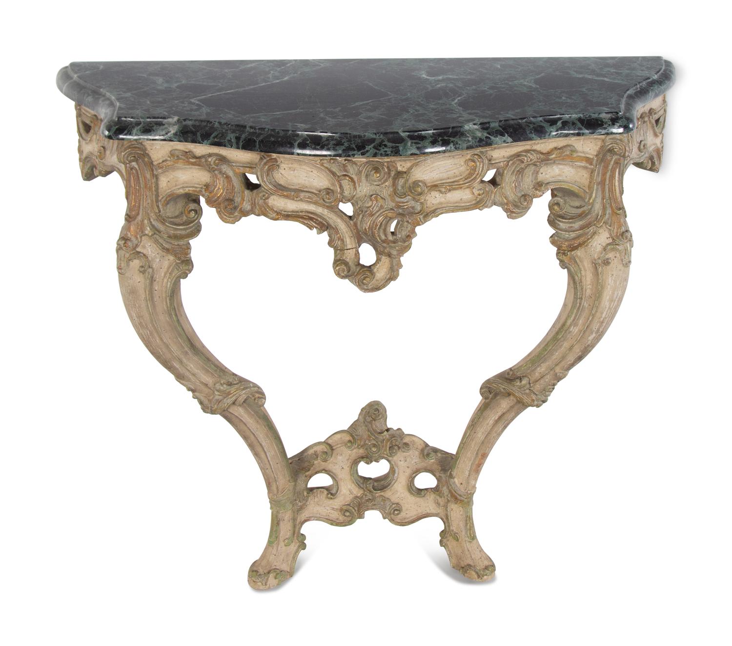 A Rococo Style Painted Marble-Top Console Table