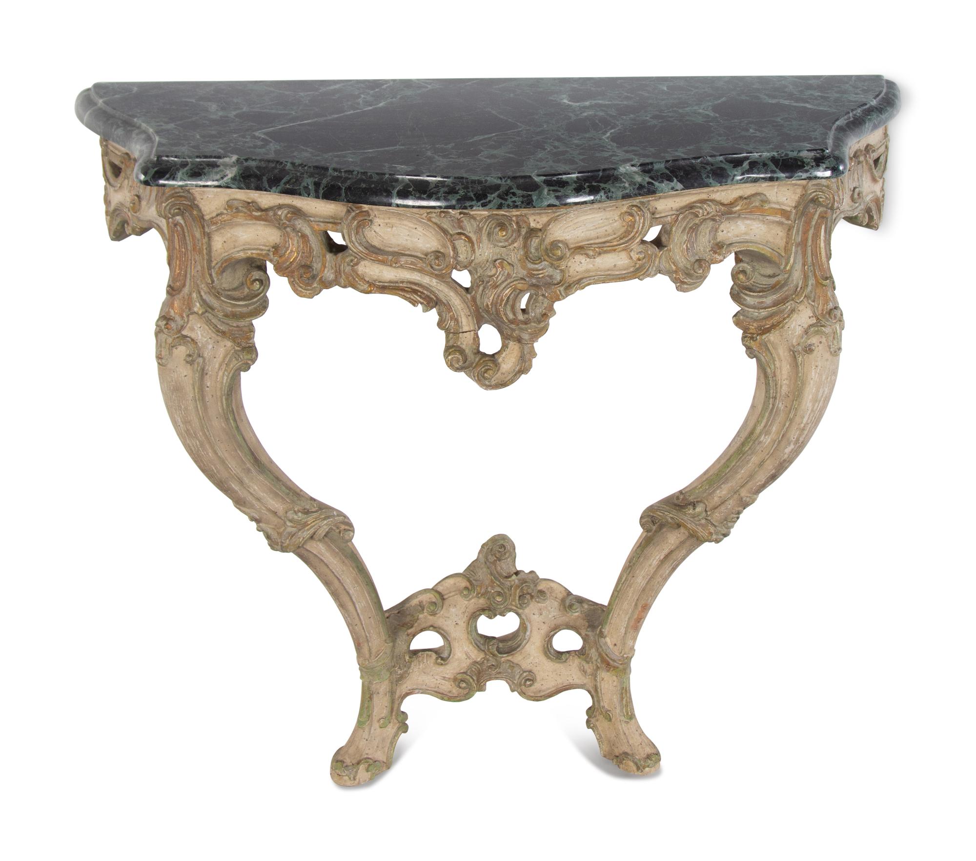 A Rococo Style Painted Marble-Top Console Table