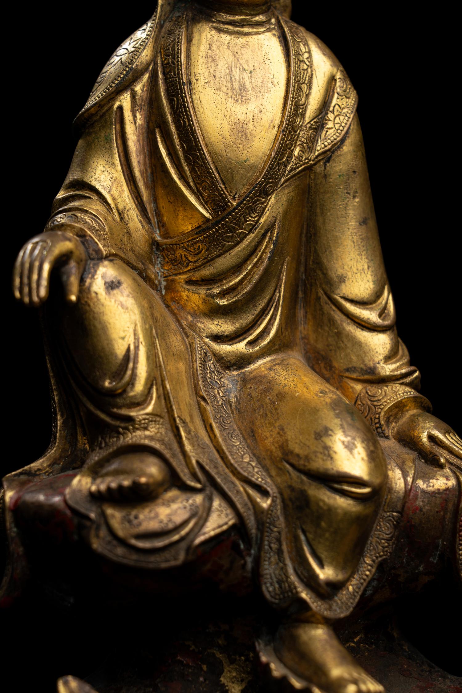 A Chinese Parcel Gilt Bronze Figure of Guanyin