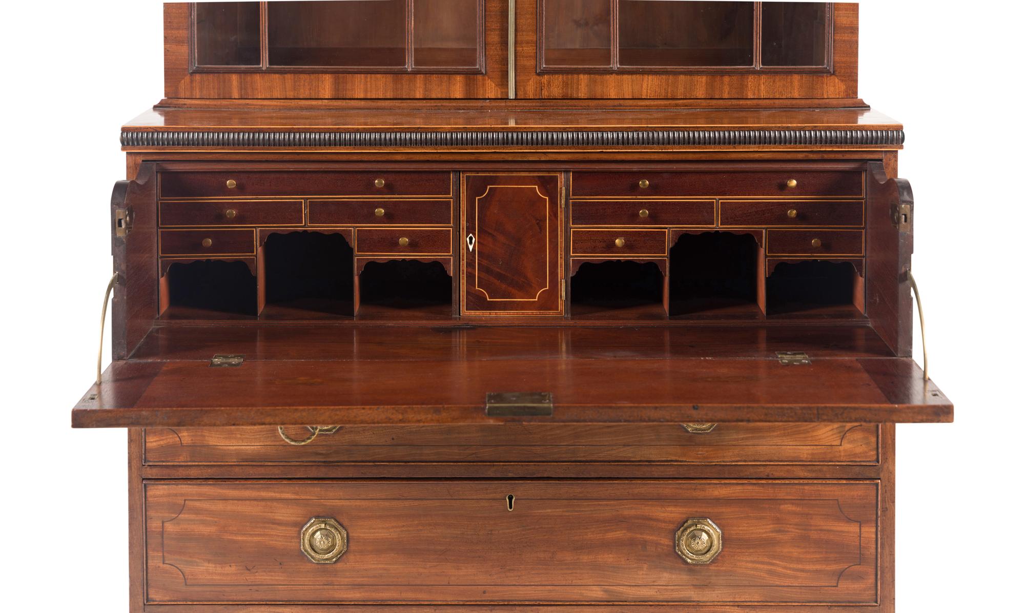 A George III Mahogany and Parcel Ebonized Bureau Bookcase
