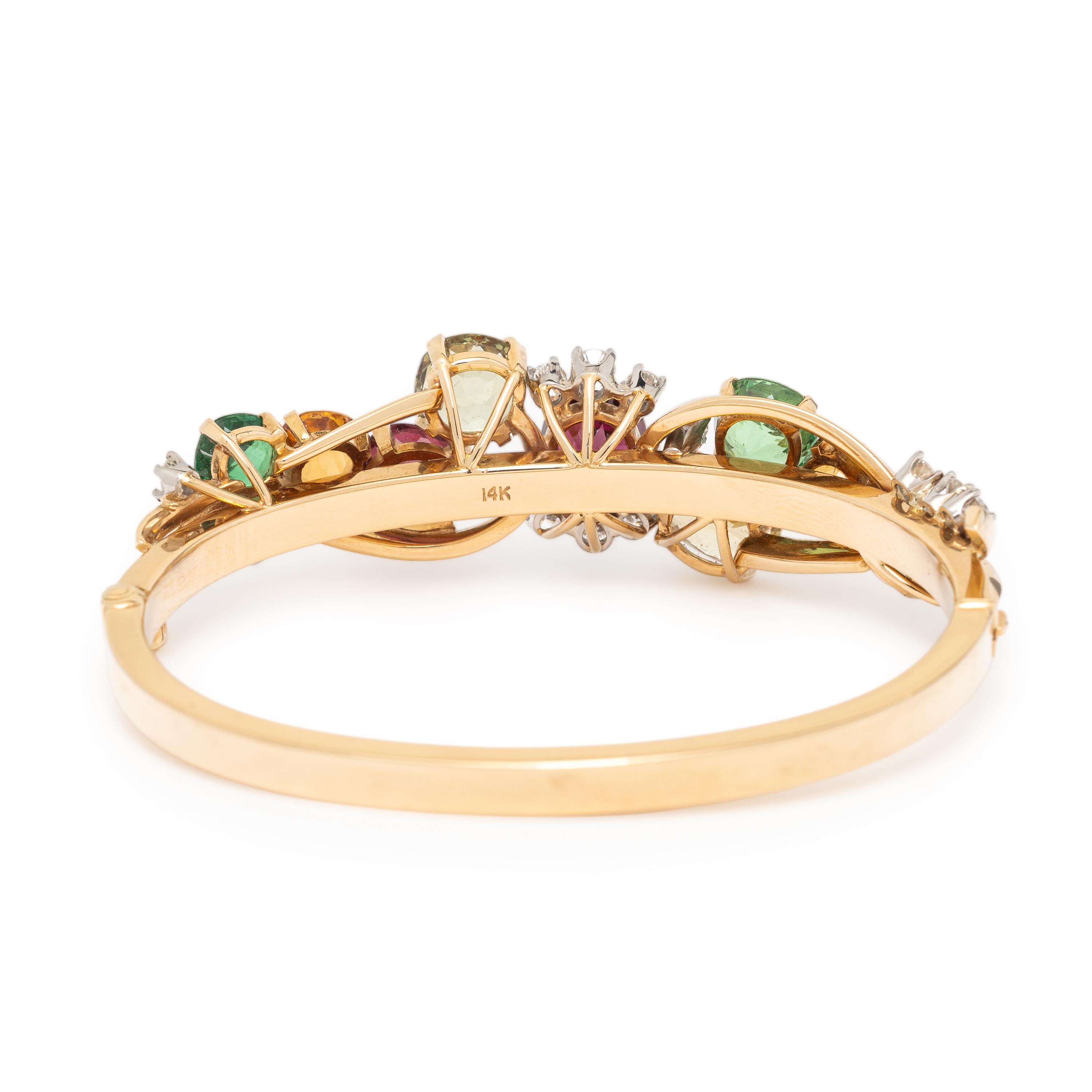 Yellow Gold and Multigem Bangle Bracelet