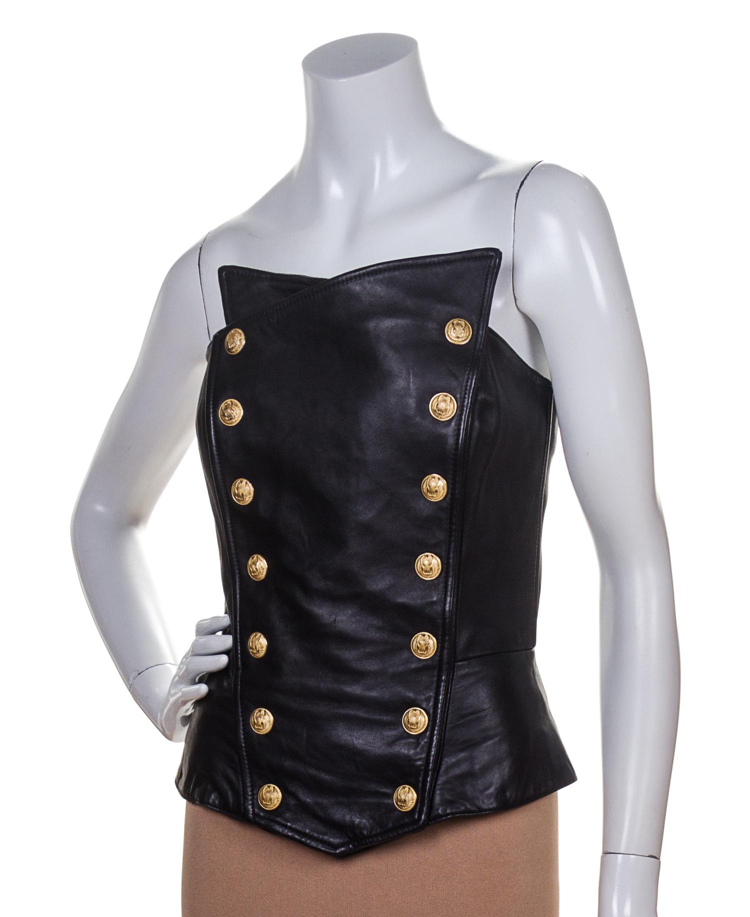 A Michael Hoban Black Leather Bustier, Size M.