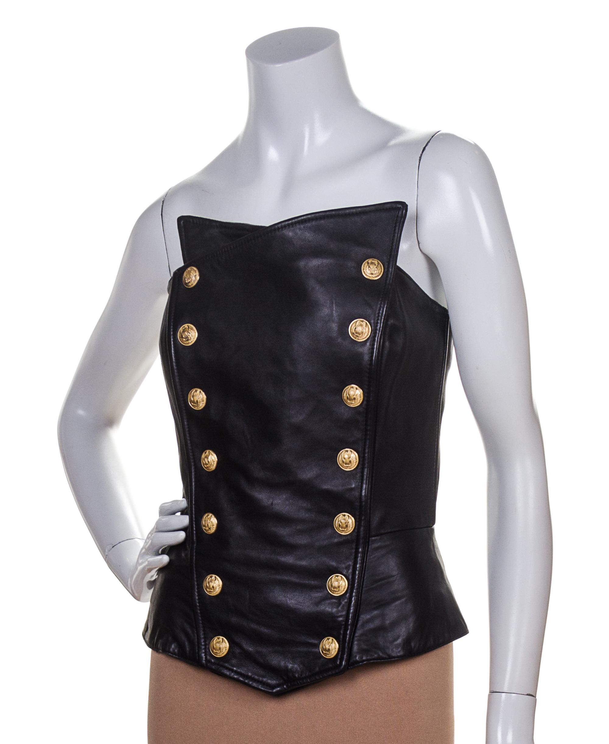 A Michael Hoban Black Leather Bustier, Size M.