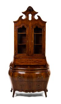 An Italian Walnut Secretary Bookcase, Height 91 x width 47 x depth 21 inches.