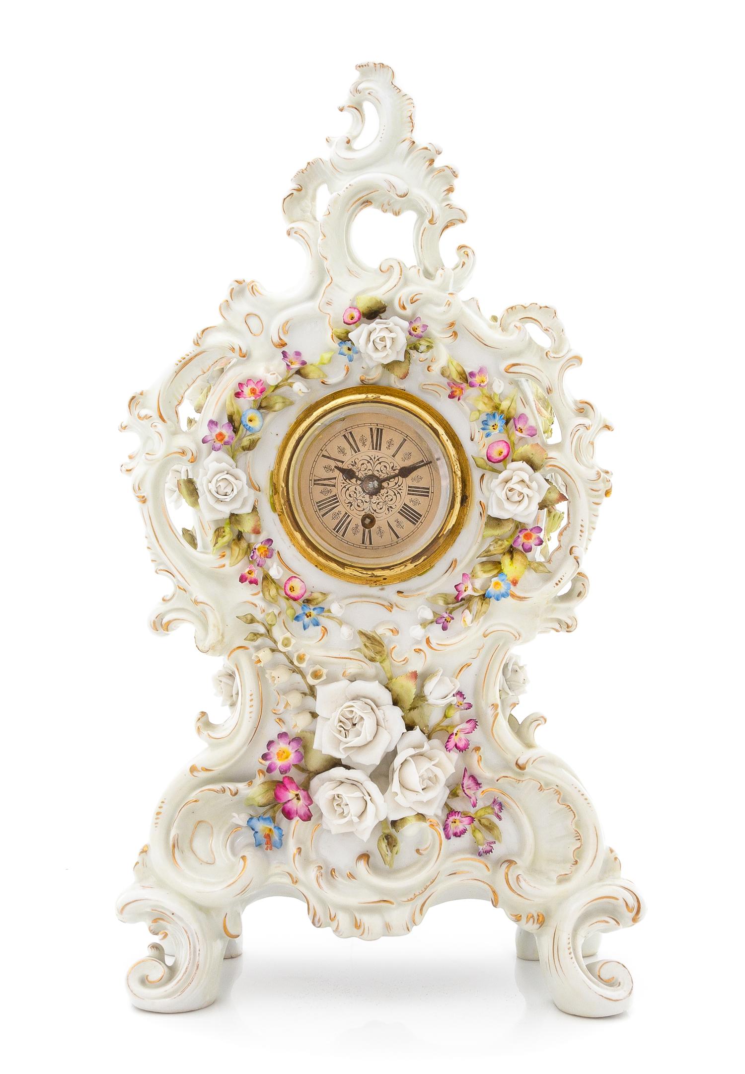 A Continental Porcelain Mantle Clock Height overall 14 3/8 inches. — 20TH CENTURY