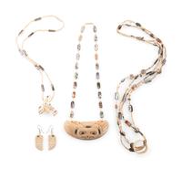 Carved Necklaces and Earrings, Set with Abalone