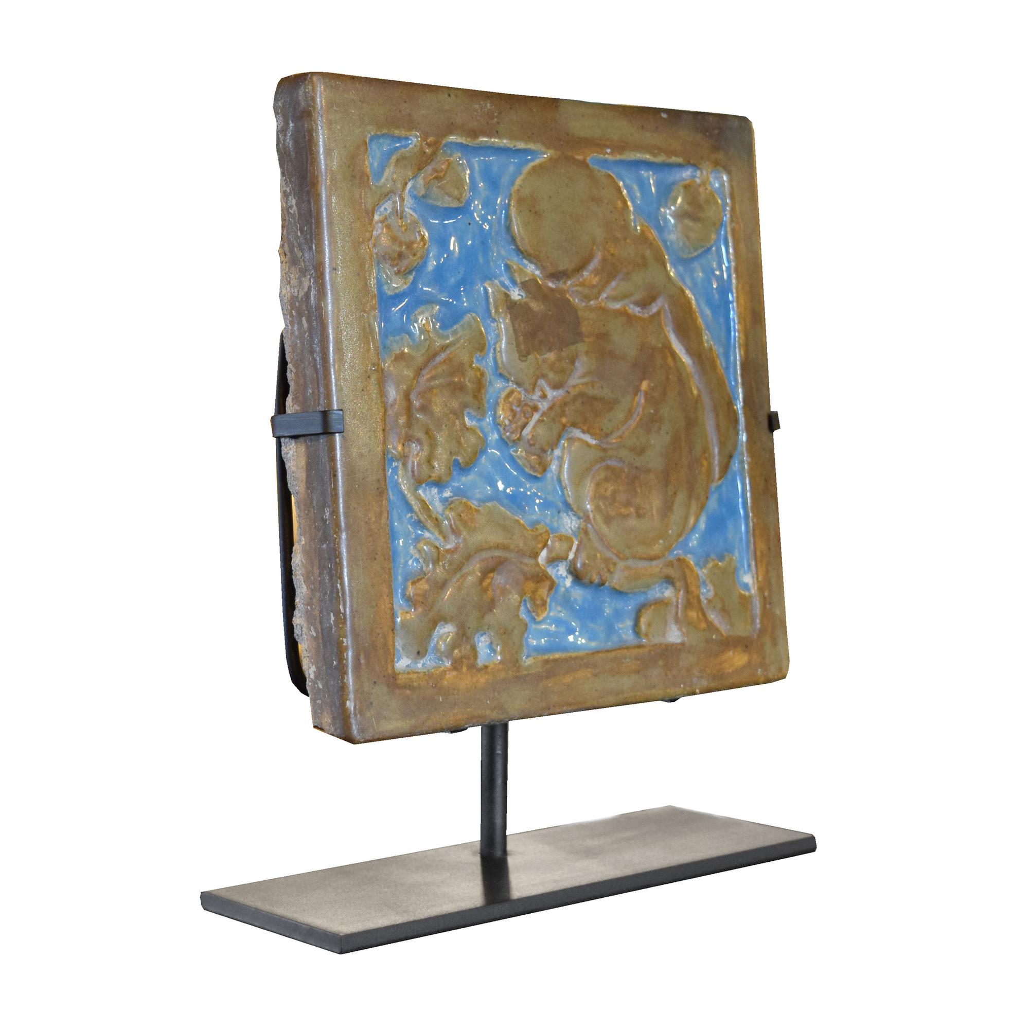 A Ceramic Tile Depicting a Squirrel 8.5" W x 3" D x 10.5" H — United States, Early 20th Century